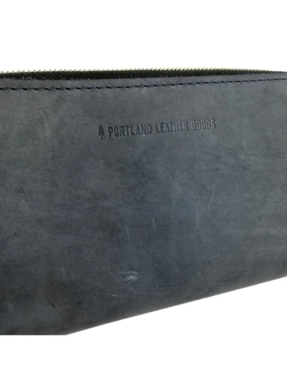 Portland Leather Goods AP Navy Blue Leather Accordion Zip Around Wallet Clutch